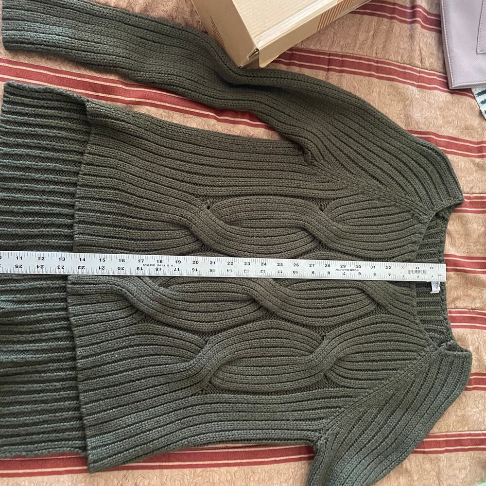 KF/KaufmanFranco Collective Olive Cable Knit Sweater Size Large High Low Wool - Picture 8 of 8